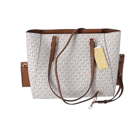 Michael Kors Charlotte Large Leather 3-in-1 Tote Crossbody Handbag Vanilla MK - Picture 13 of 14